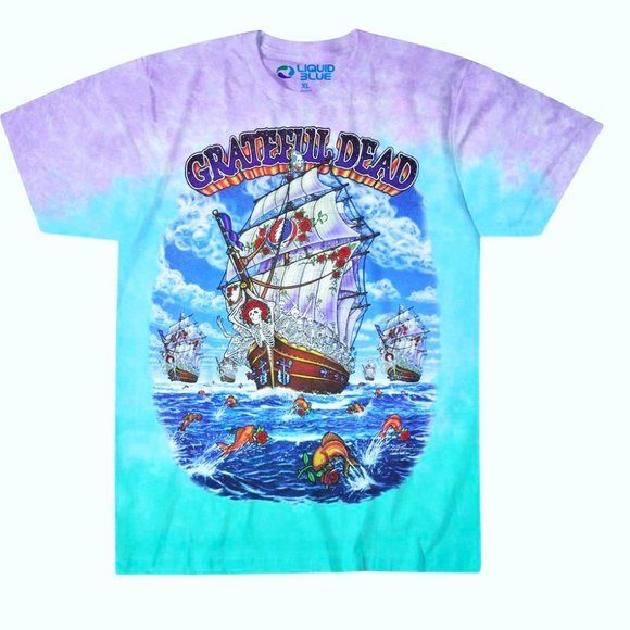 Grateful Dead Ship of Fool Original 2001 Liquid Blue rock Tie Dye T-Shirt XL NWT - Picture 3 of 7